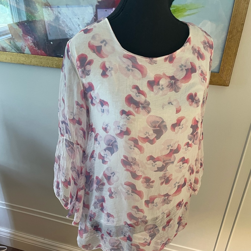 ELENA BALDI/EUC Sheer Silk Blouse Lined Floral
